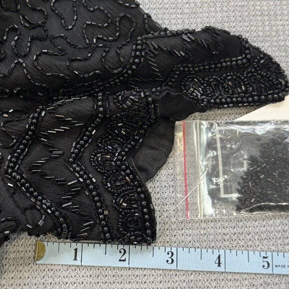 Cote D Azur Evening Womens M Black Beaded Silk Blouse Short Sleeve Back Zip NWT - Picture 12 of 16